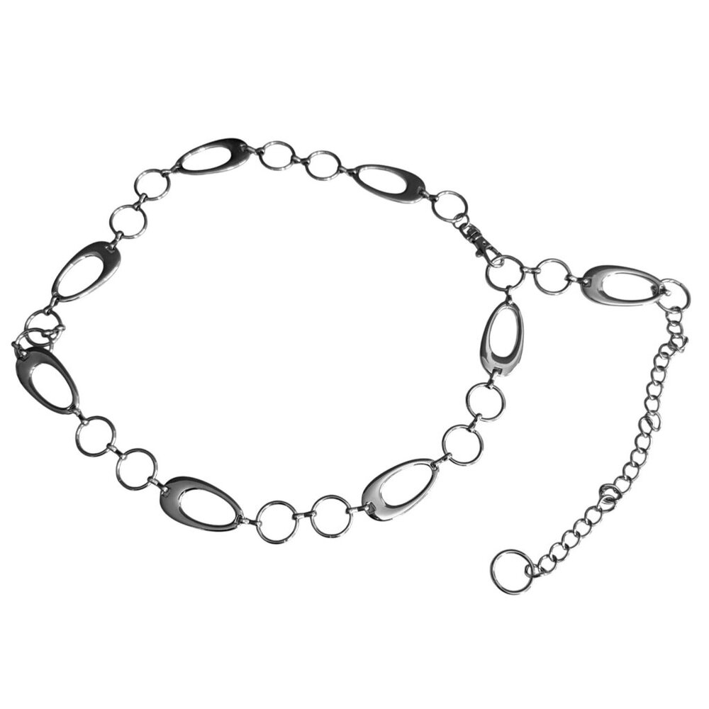 Metal Teardrops and Rings Chain Adjustable Belt Women Silver Y2K Rocker